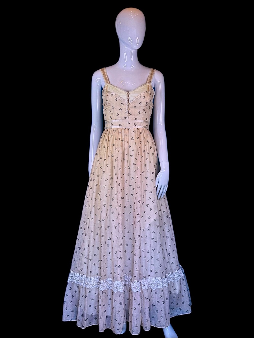 70s Gunne Sax Prairie Dress XS - Pink Calico Floral Maxi Dress - Deadstock - Picture 2 of 10
